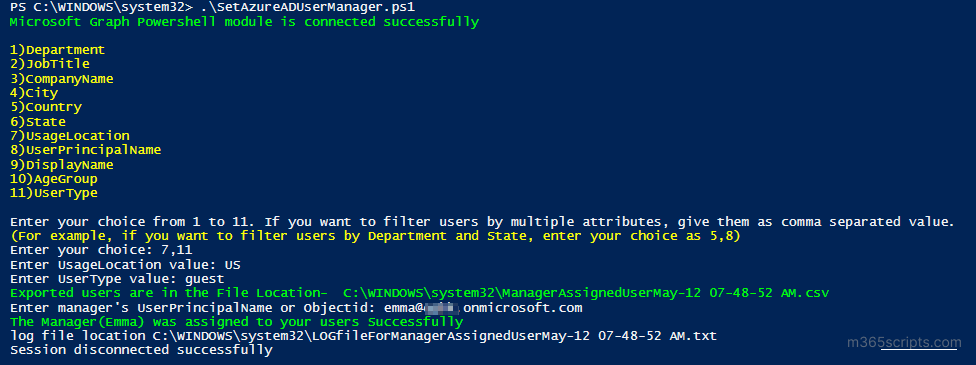 Set-up Manager for Office 365 Users Using MS Graph PowerShell