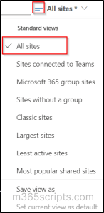 All site view in SharePoint admin centerr