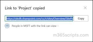 SharePoint page sharing feature with Copy to link page option