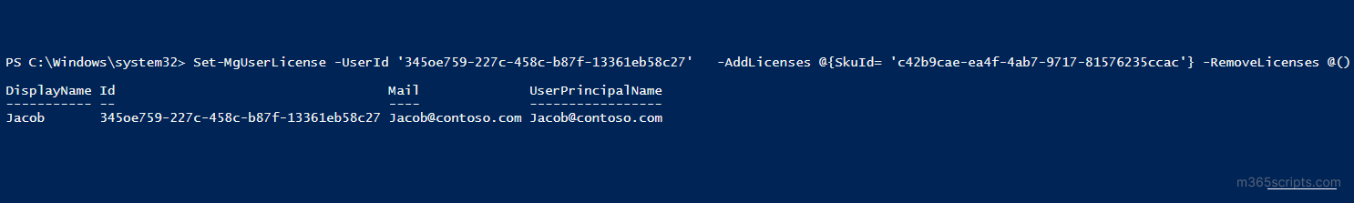 Assign License to a user using MS Graph PowerShell