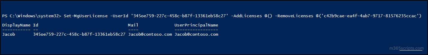 Remove license from a user using MS Graph PowerShell