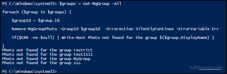 Remove Photo for All Groups and manage Microsoft 365 user photos using MS Graph PowerShell