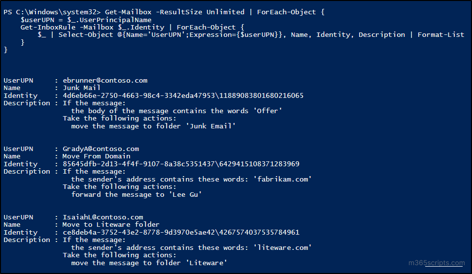Get Inbox Rules for All Users in Office 365