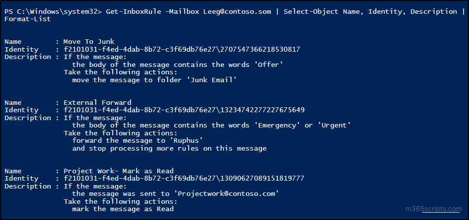 Get inbox rule details for all users using PowerShell