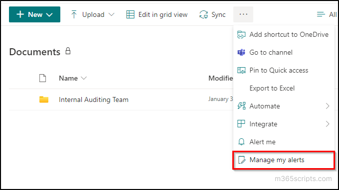 Manage SPO Alerts on files