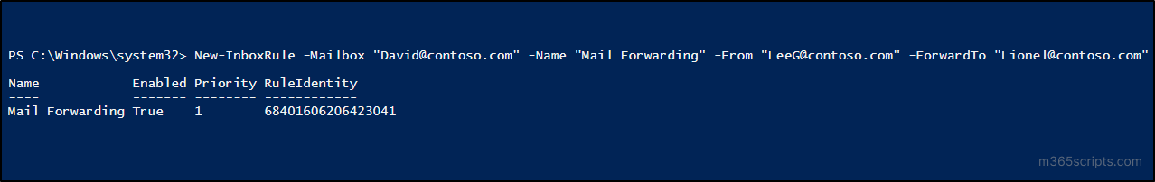 Manage Inbox Rule - Create Mail Forwarding Rule