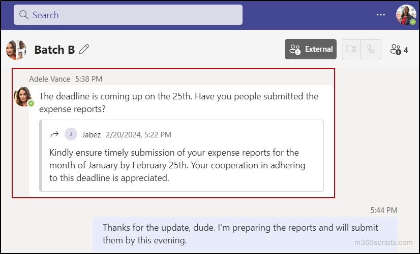Microsoft Teams forwarded message