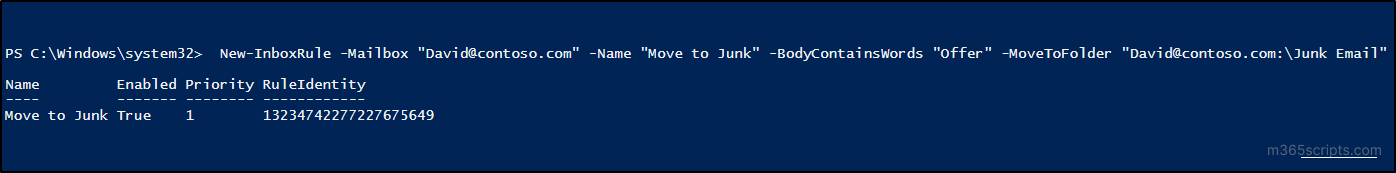 Move messages into a folder - Create inbox rule