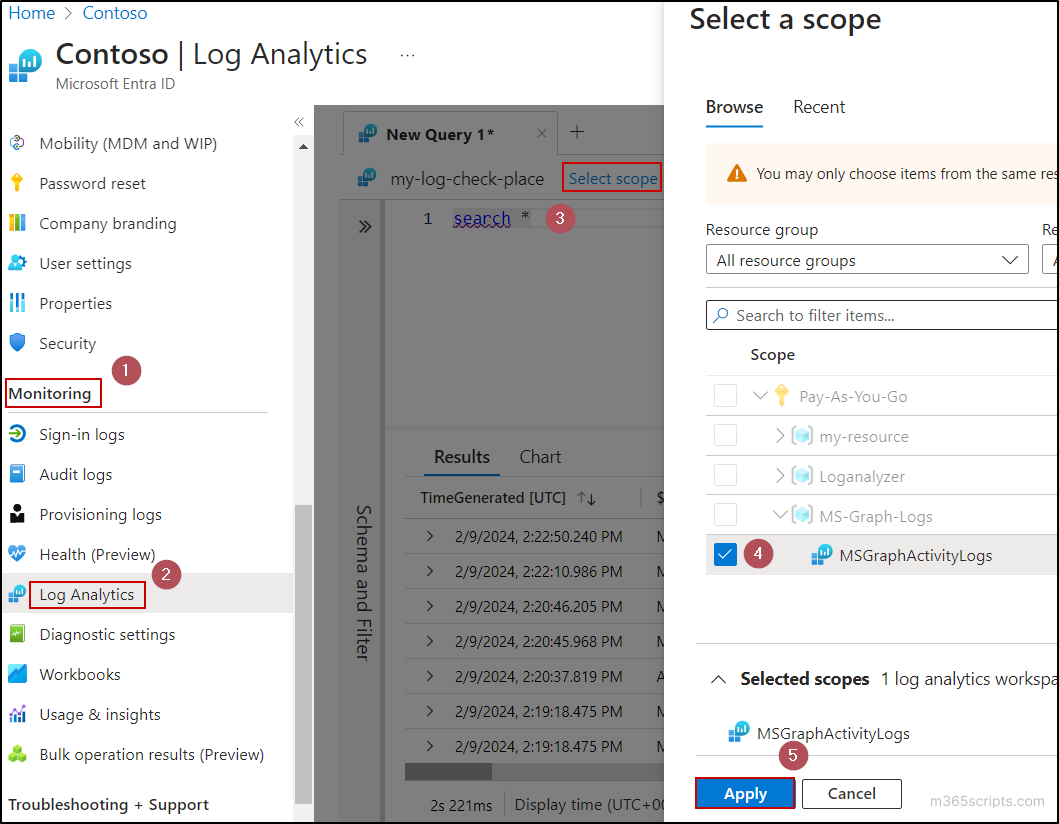 Select scope for Microsoft Graph activity logs 