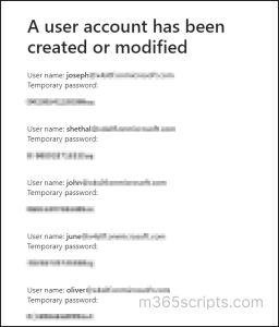 Temporary password creation mail